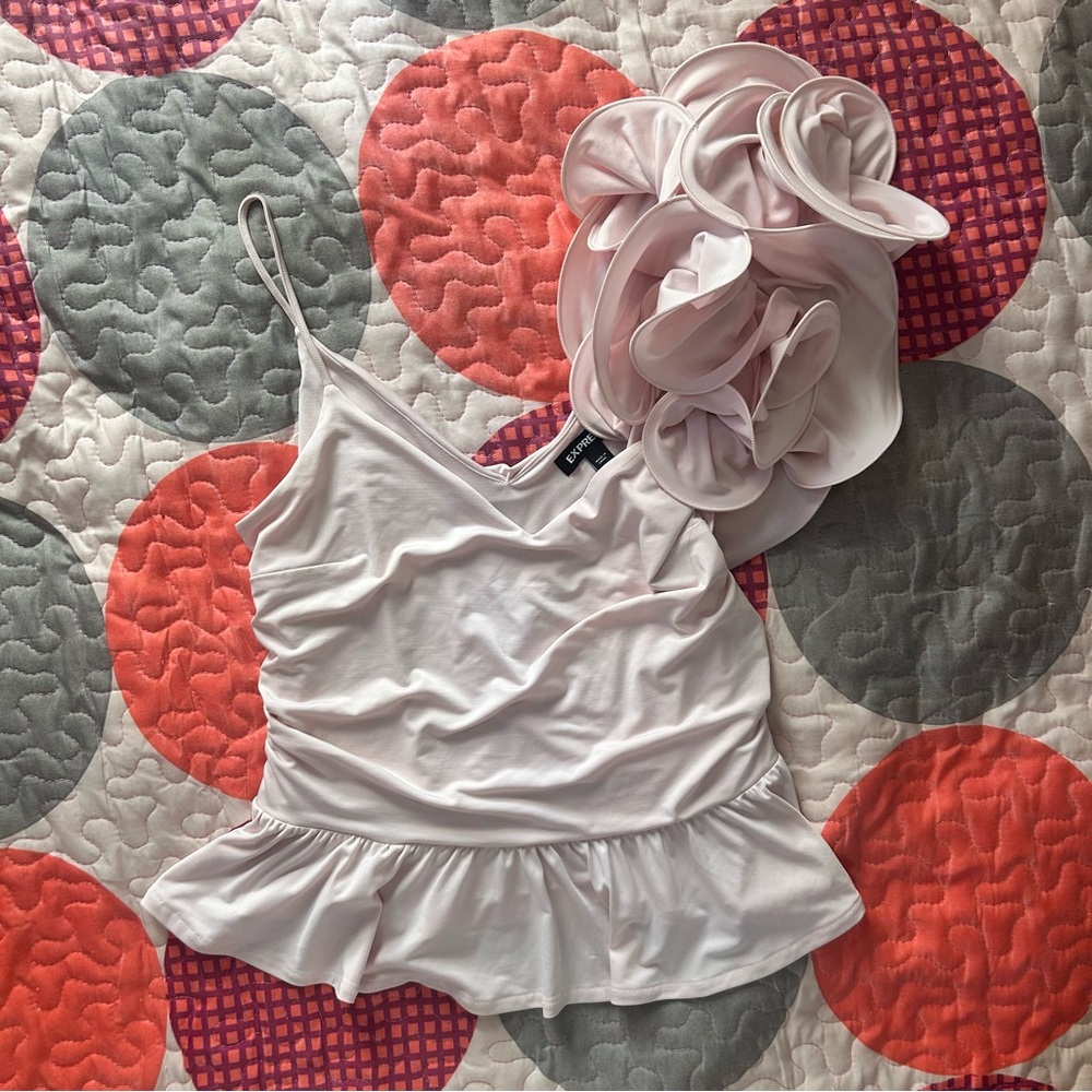 Express Light Pink Rose Ruffle Cami Top